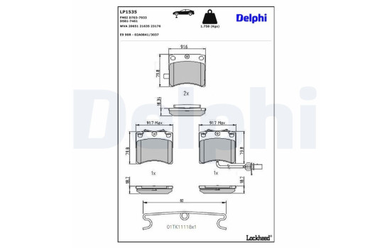 Brake Pad Set, disc brake LP1535 Delphi