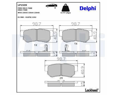 Brake Pad Set, disc brake LP1539 Delphi, Image 3