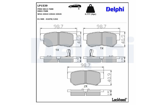 Brake Pad Set, disc brake LP1539 Delphi, Image 3