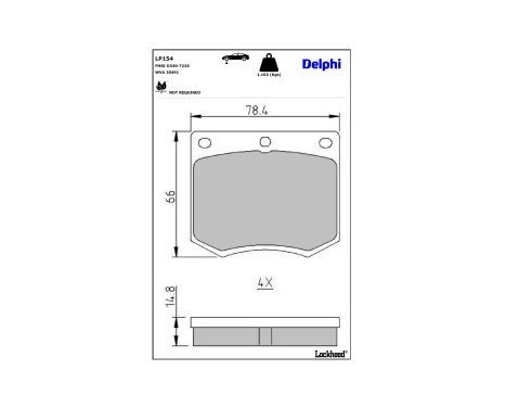 Brake pad set, disc brake LP154 Delphi