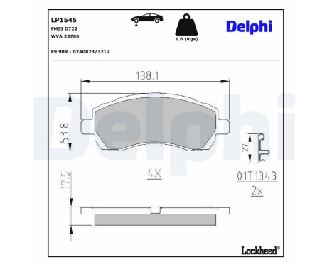 Brake Pad Set, disc brake LP1545 Delphi