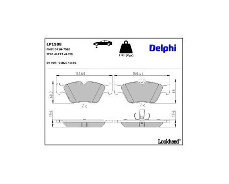 Brake Pad Set, disc brake LP1588 Delphi