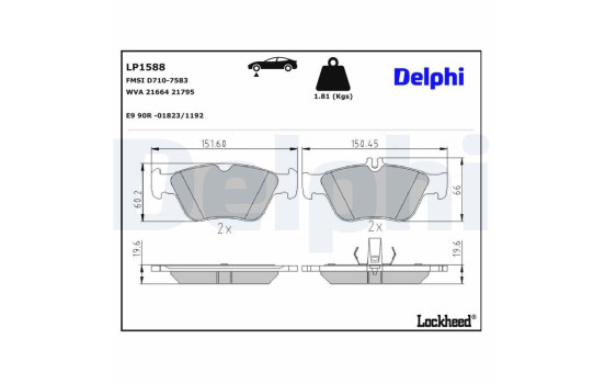 Brake Pad Set, disc brake LP1588 Delphi, Image 3