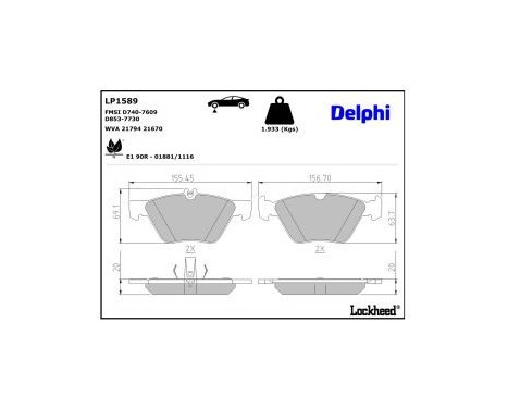 Brake Pad Set, disc brake LP1589 Delphi