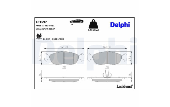 Brake Pad Set, disc brake LP1597 Delphi
