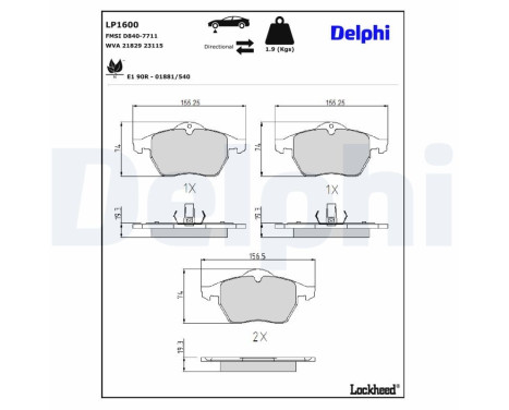 Brake Pad Set, disc brake LP1600 Delphi
