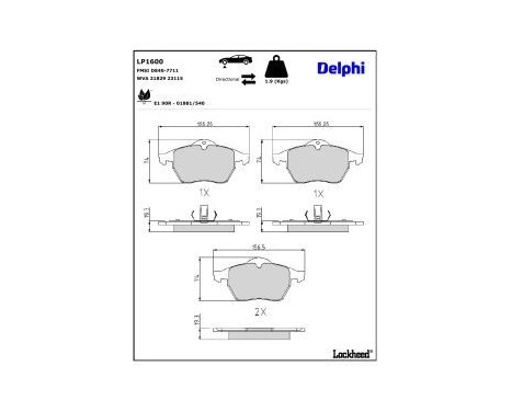 Brake Pad Set, disc brake LP1600 Delphi, Image 3
