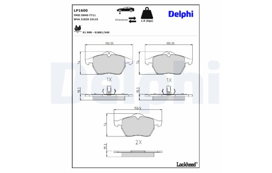 Brake Pad Set, disc brake LP1600 Delphi, Image 3
