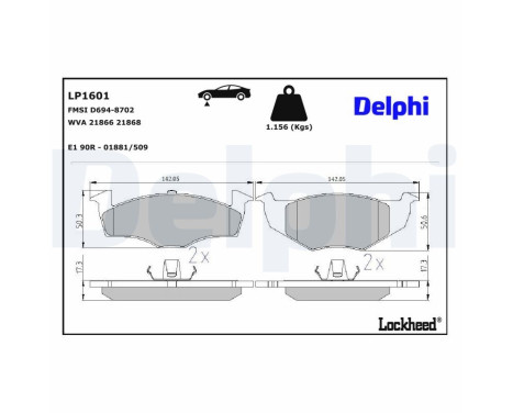 Brake Pad Set, disc brake LP1601 Delphi