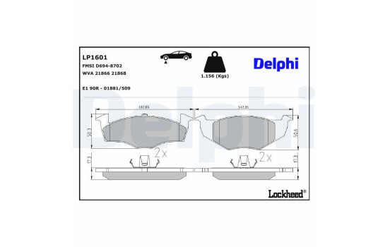 Brake Pad Set, disc brake LP1601 Delphi, Image 3