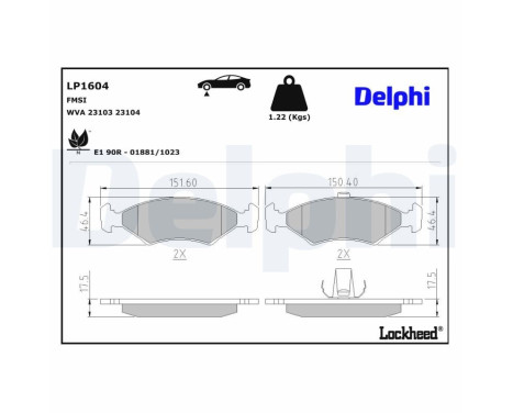 Brake pad set, disc brake LP1604 Delphi