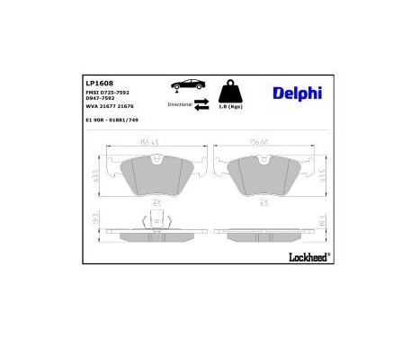 Brake Pad Set, disc brake LP1608 Delphi, Image 3