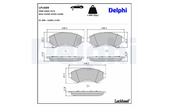 Brake Pad Set, disc brake LP1609 Delphi