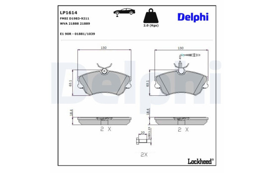 Brake Pad Set, disc brake LP1614 Delphi