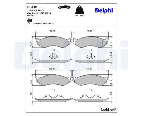 Brake Pad Set, disc brake LP1615 Delphi
