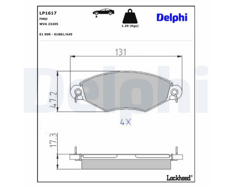 Brake pad set, disc brake LP1617 Delphi