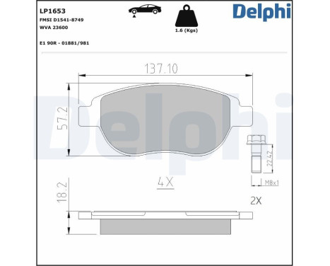 Brake Pad Set, disc brake LP1653 Delphi