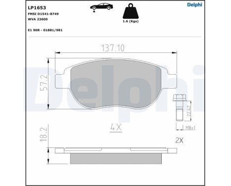 Brake Pad Set, disc brake LP1653 Delphi, Image 5