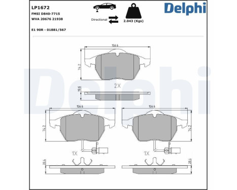 Brake Pad Set, disc brake LP1672 Delphi