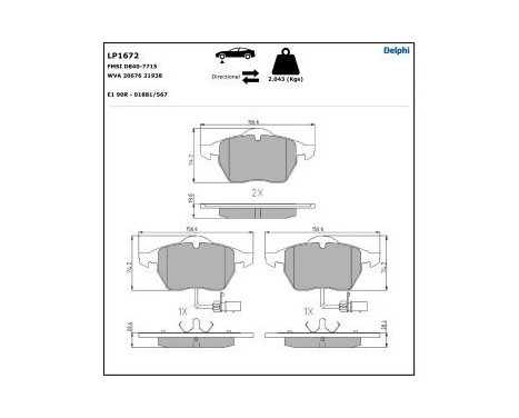 Brake Pad Set, disc brake LP1672 Delphi, Image 5