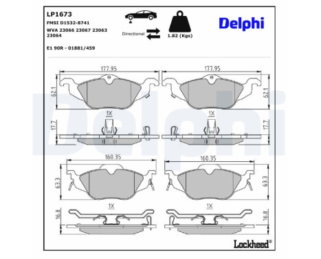 Brake Pad Set, disc brake LP1673 Delphi