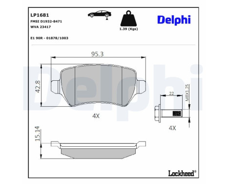 Brake Pad Set, disc brake LP1681 Delphi