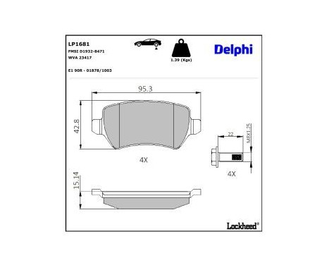 Brake Pad Set, disc brake LP1681 Delphi, Image 4