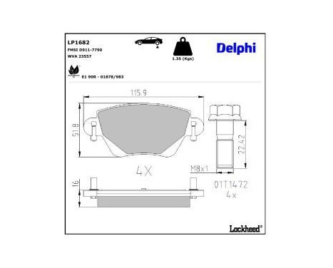 Brake Pad Set, disc brake LP1682 Delphi