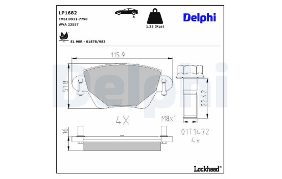 Brake Pad Set, disc brake LP1682 Delphi, Image 3