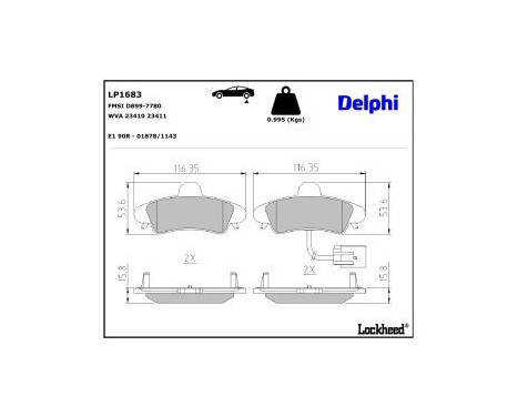 Brake Pad Set, disc brake LP1683 Delphi