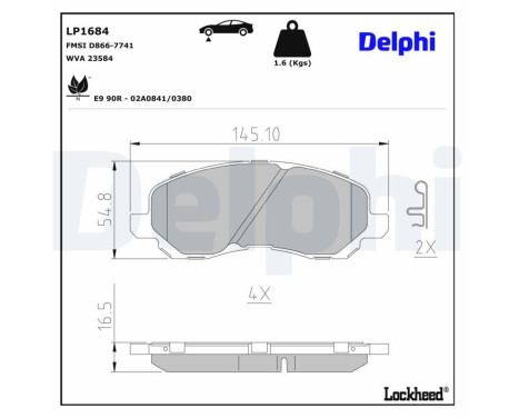 Brake Pad Set, disc brake LP1684 Delphi, Image 3