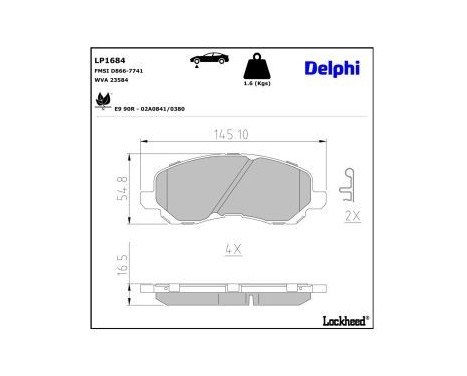 Brake Pad Set, disc brake LP1684 Delphi, Image 3