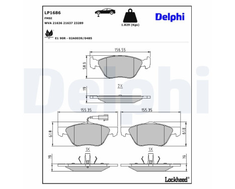 Brake pad set, disc brake LP1686 Delphi