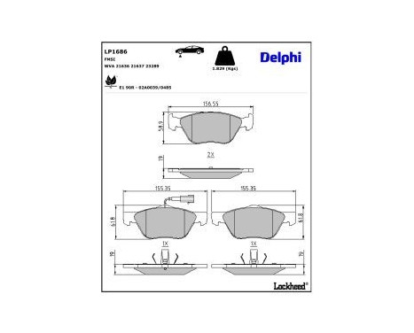 Brake pad set, disc brake LP1686 Delphi