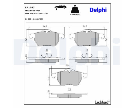 Brake Pad Set, disc brake LP1687 Delphi