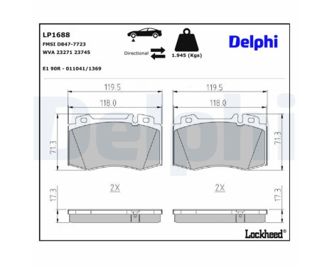 Brake Pad Set, disc brake LP1688 Delphi