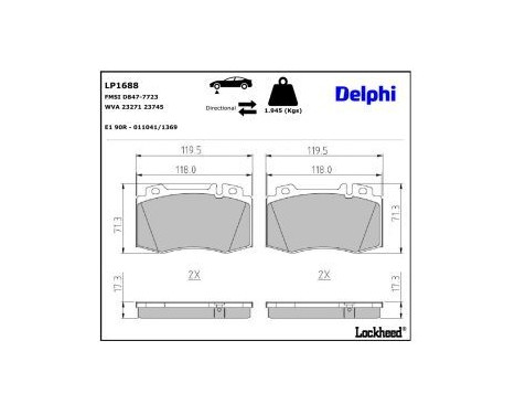 Brake Pad Set, disc brake LP1688 Delphi