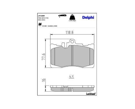 Brake Pad Set, disc brake LP1689 Delphi