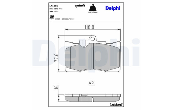 Brake Pad Set, disc brake LP1689 Delphi