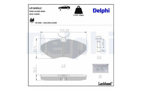 Brake pad set, disc brake LP1695LC Delphi
