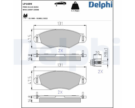 Brake Pad Set, disc brake LP1699 Delphi