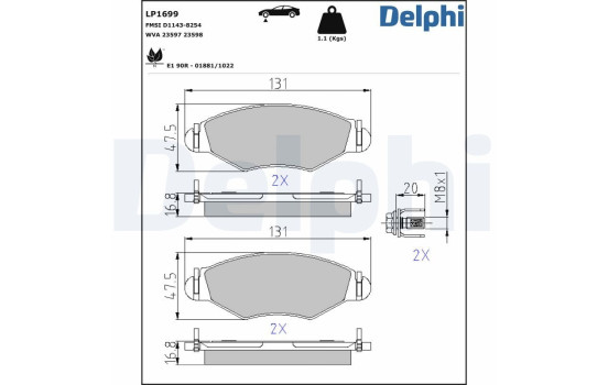 Brake Pad Set, disc brake LP1699 Delphi