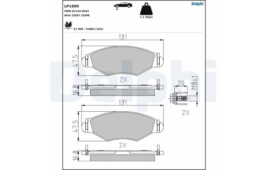 Brake Pad Set, disc brake LP1699 Delphi, Image 5