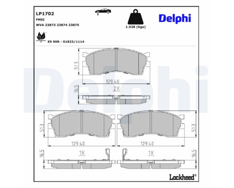 Brake Pad Set, disc brake LP1702 Delphi