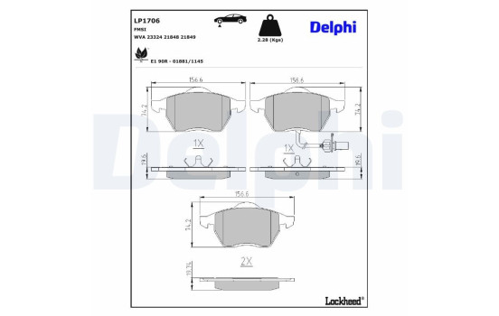 Brake Pad Set, disc brake LP1706 Delphi