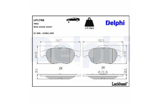 Brake Pad Set, disc brake LP1708 Delphi, Image 4