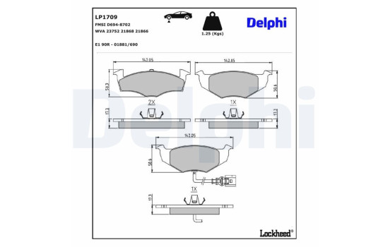 Brake Pad Set, disc brake LP1709 Delphi