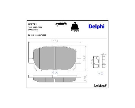 Brake Pad Set, disc brake LP1711 Delphi