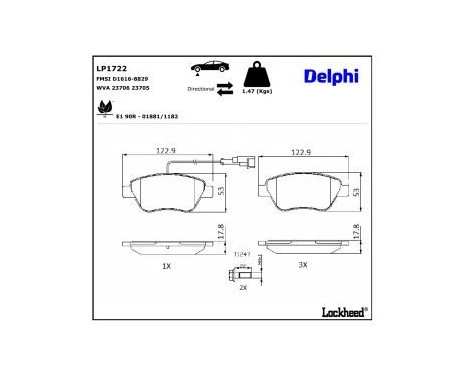 Brake Pad Set, disc brake LP1722 Delphi, Image 6