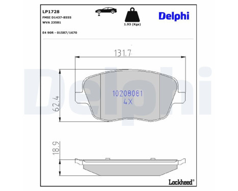 Brake pad set, disc brake LP1728 Delphi